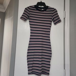 Divided Striped Midi Dress - Pink, Blue, White